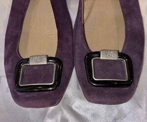 Taryn Rose Flats 7.5 38 Purple Suede Silver Black Buckle Italy Minimal Wear!
